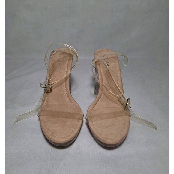 Women's Clear Ankle Straps Block Heel Sandals Womens 8.5 Nude Beige - Picture 2 of 9